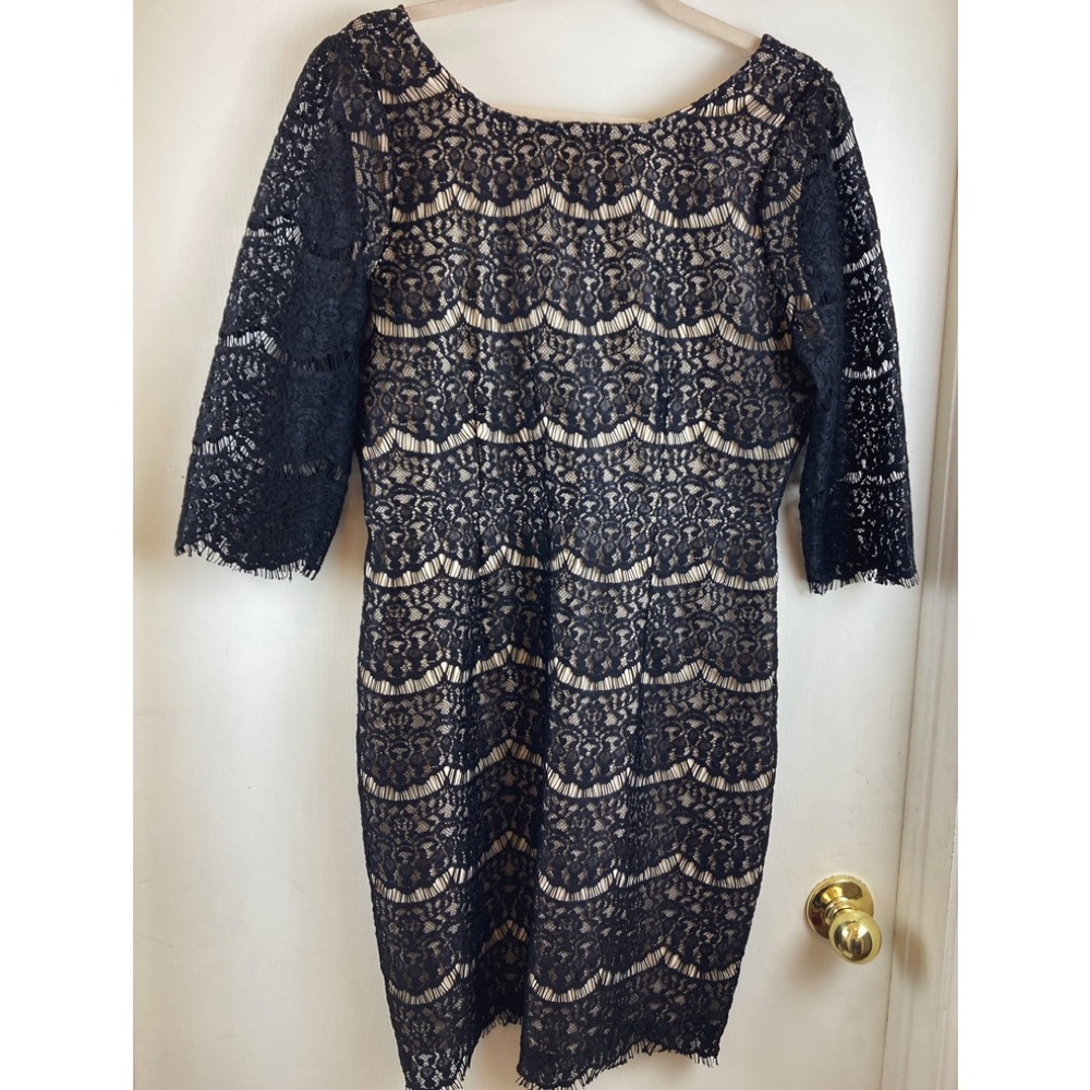 *Darling London New Black Floral Lace Over Nude Lining Size 14 Midi Dress A178